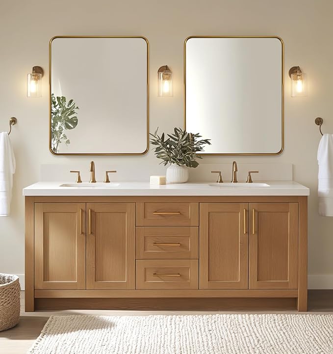 ANDY STAR Brass Mirror, 36x40 Inch Gold Rectangle Mirror for Bathroom with Rounded Corner, Brushed Brass Vanity Rectangular Mirrors with Tube Metal Frame, Wall Mounted