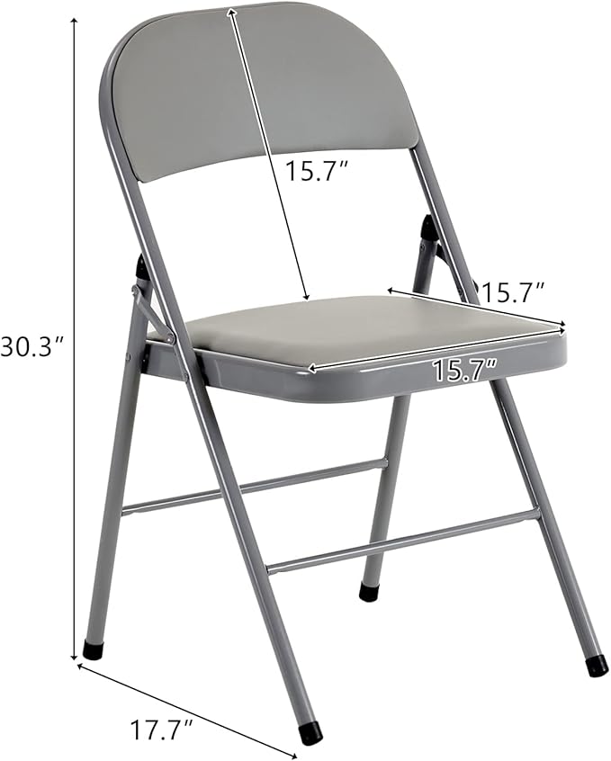 10 Pack Grey Folding Chairs with Padded Seats, Portable Stackable Foldable Chairs for Indoor and Outdoor, Commercial Seat with Metal Frame for Events Office Wedding Party, 330lbs Capacity