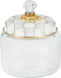 MACKENZIE-CHILDS Sterling Check Kitchen Canister, Decorative Gray-and-White Glass Storage Jar with Lid, Small