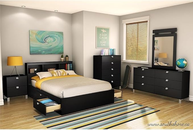 South Shore Spark Bookcase Headboard, Full, Pure Black