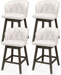 COSTWAY Counter Height Bar Stools Set of 4, Fabric Upholstered Island Stools with 360° Swivel Seat & Button-Tufted Back, Modern Pub Stools with Solid Rubber Wood Frame (Beige,4)