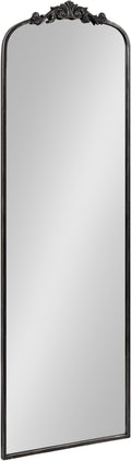 Kate and Laurel Arendahl Vintage Arched Tall Panel Mirror, 18 x 58, Antique Black, Traditional Baroque Full Length Mirror with Ornate Garland Inspired Crown for Bedroom