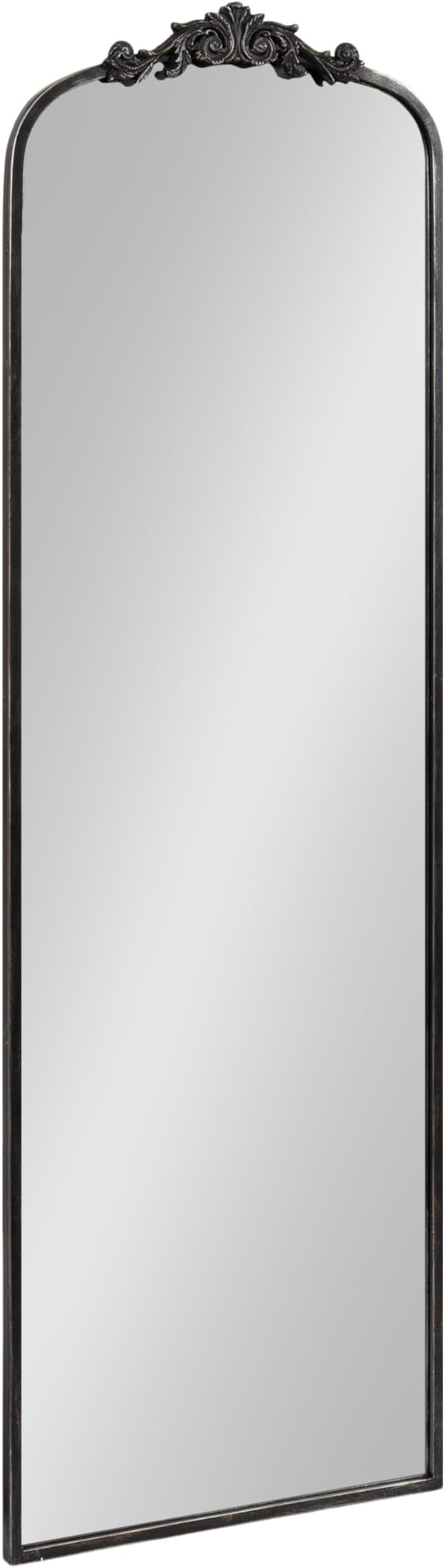 Kate and Laurel Arendahl Vintage Arched Tall Panel Mirror, 18 x 58, Antique Black, Traditional Baroque Full Length Mirror with Ornate Garland Inspired Crown for Bedroom