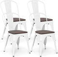 COSTWAY 18 Inch Dining Chair Set of 4, Industrial Vintage Stackable Metal Chairs, Counter Bar Chairs with High Backrest, Wood Seat, for Home, Kitchen and Cafe Bar Use
