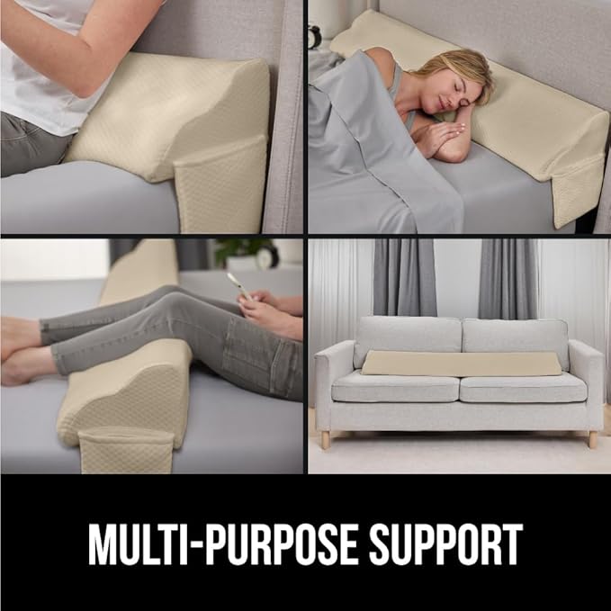 GORILLA GRIP Patent Pending King Bed Wedge Pillow Headboard Gap Filler, US Designed, Comfortable Supportive High Density Foam Pillows, Stay in Place Gripping Dots, Wedges Between Mattress, Cream