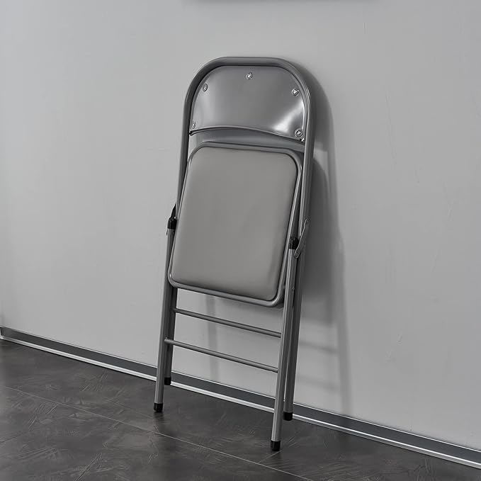 10 Pack Grey Folding Chairs with Padded Seats, Portable Stackable Foldable Chairs for Indoor and Outdoor, Commercial Seat with Metal Frame for Events Office Wedding Party, 330lbs Capacity