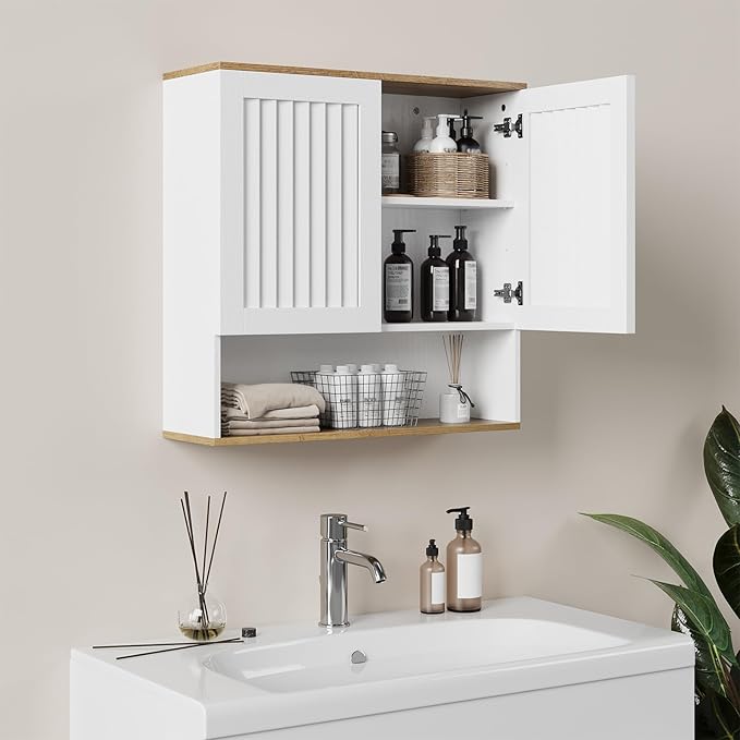 Bathroom Wall Cabinet, Medicine Cabinet with Louvered Doors & Adjustable Shelf, Over The Toilet Storage Cabinet for Laundry Room & Kitchen & Living Room
