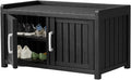 Storage Bench - 2 Doors Waterproof Resin Shoe Bench with Adjustable Shelves - Indoor & Outdoor Use, Entryway Bench with Seating for Bedroom, Living Room, Hallway - Black