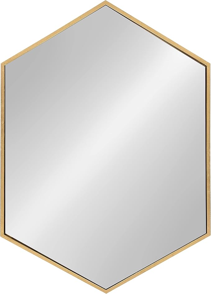 Kate and Laurel McNeer Hexagon Metal Frame Wall Mirror with Gold Finish for Bathrooms, Entryways, Bedrooms, and More, 31 x 22-inches