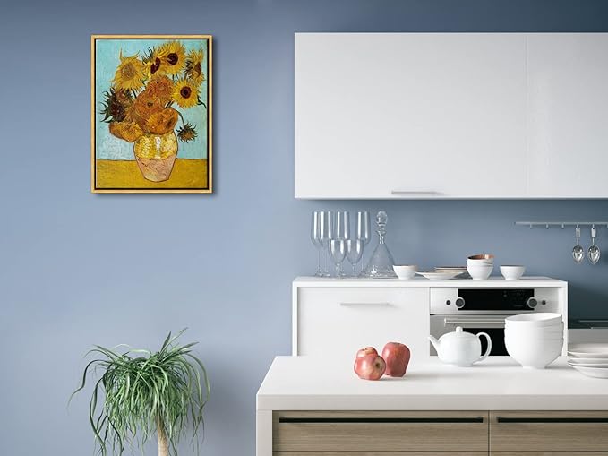Wieco Art Framed Wall Art of Sunflower by Vincent Van Gogh Paintings Reproduction Abstract Canvas Prints for Home Living Room Decorations Bronze Gold Frame