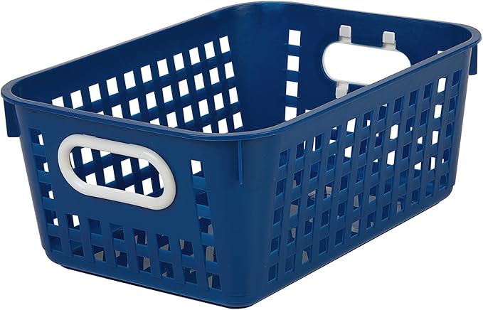 Really Good Stuff Medium Plastic Book Baskets, 11" by 7?" by 4?" - 6 Pack, Navy | Versatile Storage Solution for Classroom, Home and Office l Toy Storage, Multi-Purpose Organizer Basket