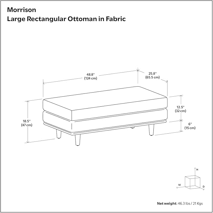 SIMPLIHOME Morrison 49-inch Wide Table Ottoman in Charcoal Grey Woven-Blend Fabric, Multifunctional Footrest, Coffee Table, or Extra Seating for Living Room, Mid-Century Modern Style