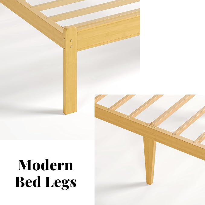 Askeld Wood Twin Bed Frame with Headboard, 14 Inch High Solid Bamboo Platform Bed No Box Spring Needed, Mid-Century Heavy Duty Bedframe, Easy Assembly, Noise Free
