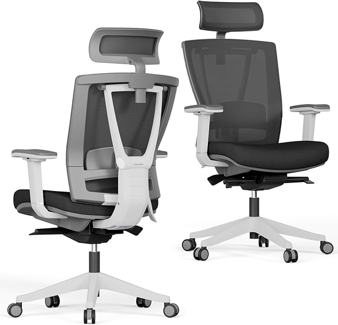 Autonomous ErgoChair Pro Ergonomic Office Chair Foam Black & White Adjustable Lumbar Support, Rolling Swivel - Home Office Desk Chairs with Wheels and Arms - Ergonomic Desk Chair Comfy for Gaming
