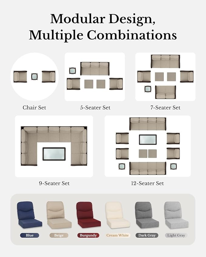 HILLGA Luxury Patio Furniture Set with 6-Inch Thick Cushions, High Back Outdoor Swivel Rocker Chairs and Patio Couch, 6-Piece All Weather Conversation Set for Porch Deck Pool Yard, Burgundy (V3)