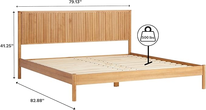 Walker Edison King Modern Reeded Headboard Solid Wood Bed, King Size, Blonde