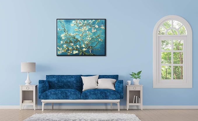 Wieco Art Framed Wall Art Almond Blossom Floral Canvas Prints of Van Gogh Famous Oil Paintings Reproduction Flowers Pictures on Canvas Wall Art for Bedroom Home Decorations Black