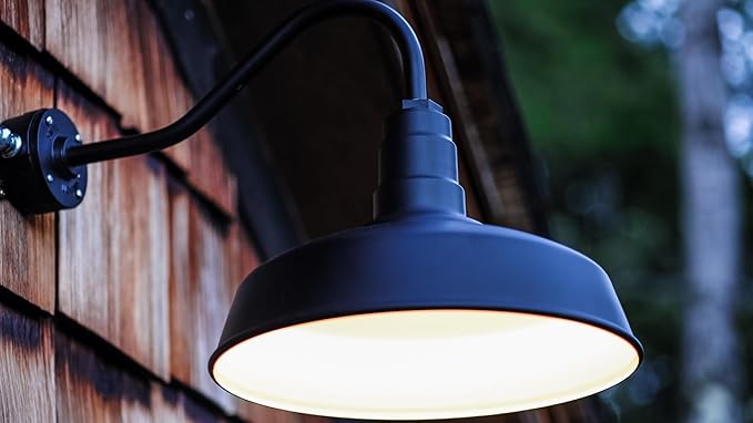 Steel Lighting Co. Gardena Barn Light | Outdoor Wall Mounted | 16" Dome | 16" Gooseneck | Farmhouse Light Made in America | Galvanized Exterior/Galvanized Interior