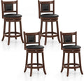 COSTWAY Bar Stools Set of 4, 25.5” Swivel Upholstered Counter Height Bar Stool with Curved Backrest & Cushioned Seat, Solid Rubber Wood Legs & Resting Footrest, for Kitchen Island (4, 25.5”)