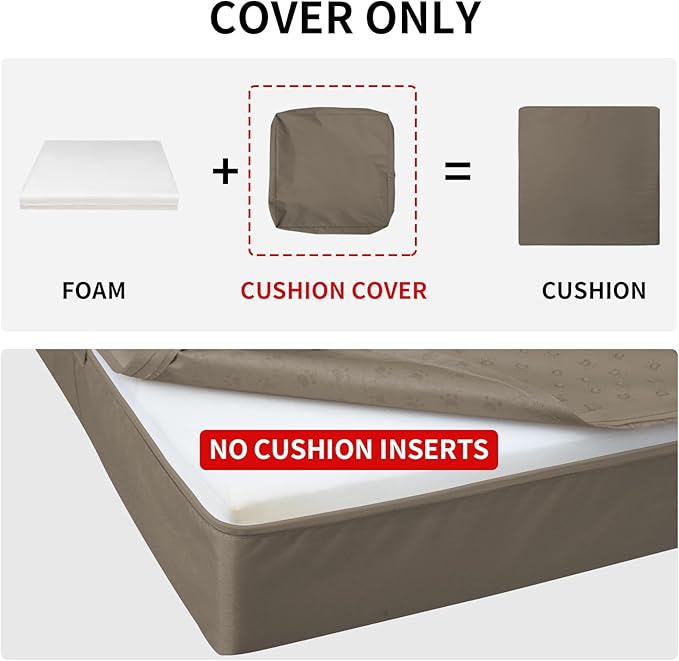 Easy-Going Waterproof Patio Cushion Covers ONLY Cover 24x22x4 inch 4 Pack Replacement Non-Slip Outdoor Seat Cushion Slipcover with Zipper. Taupe