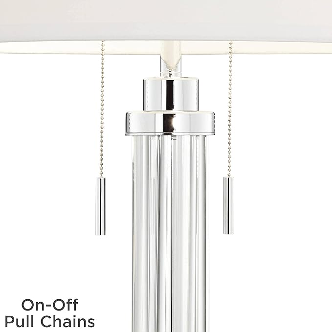 Possini Euro Design Cadence Modern Table Lamp 30" Tall with USB Dimmer Linear Clear Glass Rod White Linen Drum Shade for Bedroom Living Room House Bedside Nightstand Home Office Entryway Family