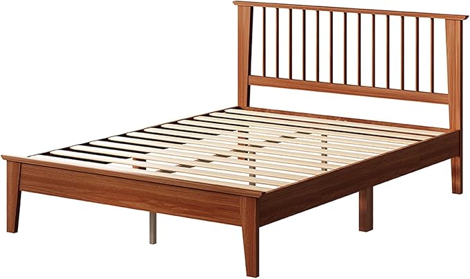 MUSEHOMEINC Solid Wood Queen Size Bed Frame with Headboard, Mid Century Modern Style,Wooden Slat Support, No Box Spring Needed, Large Under Bed Storage, Easy Assembly (Queen)
