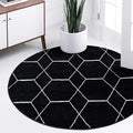 Unique Loom Trellis Frieze Collection Area Rug - Geometric (5' 1" Round, Black/ Ivory)
