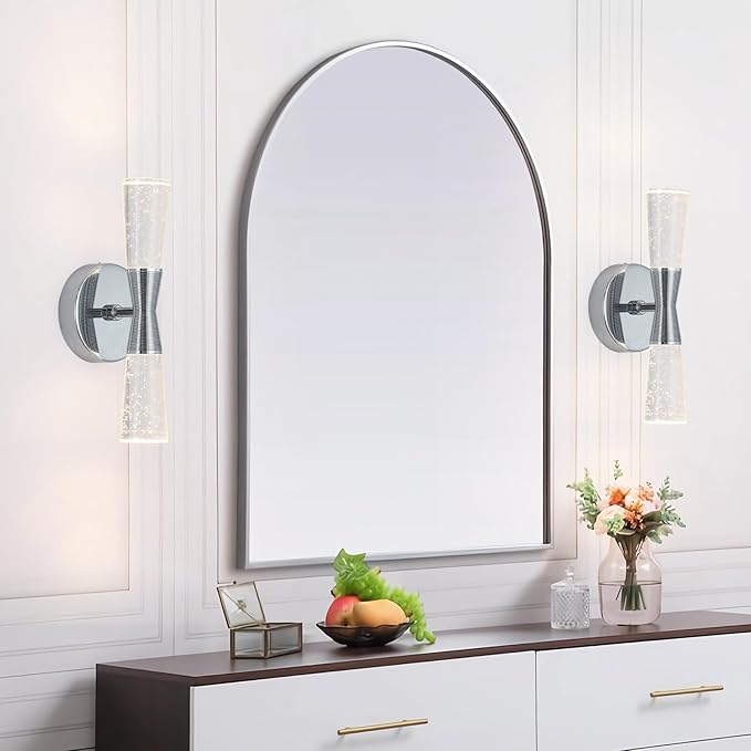 JoollySun Crystal Wall Sconces Indoor: Dimmable 3-Color (3000K-6000K) LED Bathroom Lighting for Hallway Bedroom