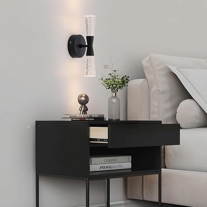 JoollySun Black Wall Sconce Crystal: Dimmable 3-Color (3000K-6000K) LED Bathroom Lighting for Hallway Bedroom Decorative