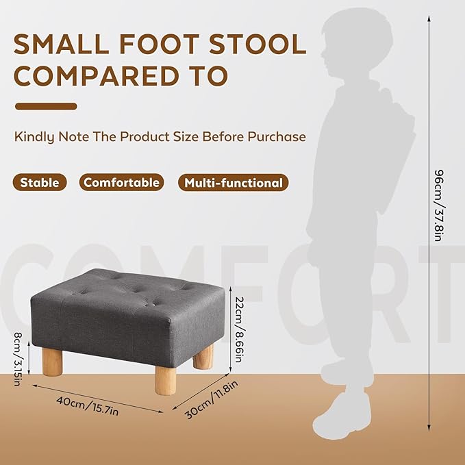 Small Foot Stool Ottoman, Linen Footstool Ottoman Foot Rest for Couch, Rectangle Footstools and Ottomans Small for Living Room, Entryway and Bedroom (Gray)
