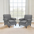 Accent Chair,22.4" Seat Depth Armchair with Roll Arms,36.6W*34.3D*34.6H Living Room Chair,Wood Legs,Set of 2,Faux Leather in Gray