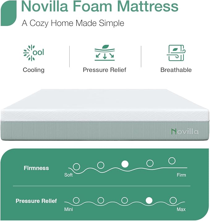 Novilla Queen Mattress,10 Inch Gel Memory Foam Mattress for Suppotive &Pressure Relieving, Medium Firm Feel in a Box,Bliss