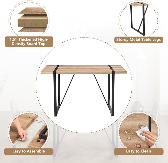 6 Chair Dining Table Set，Dinner Table Set for 6, 55'' Kitchen Table and Suede Nap Fabic Chairs Set of 6, 7 Piece Dining Table Set for Kitchen Dining Room