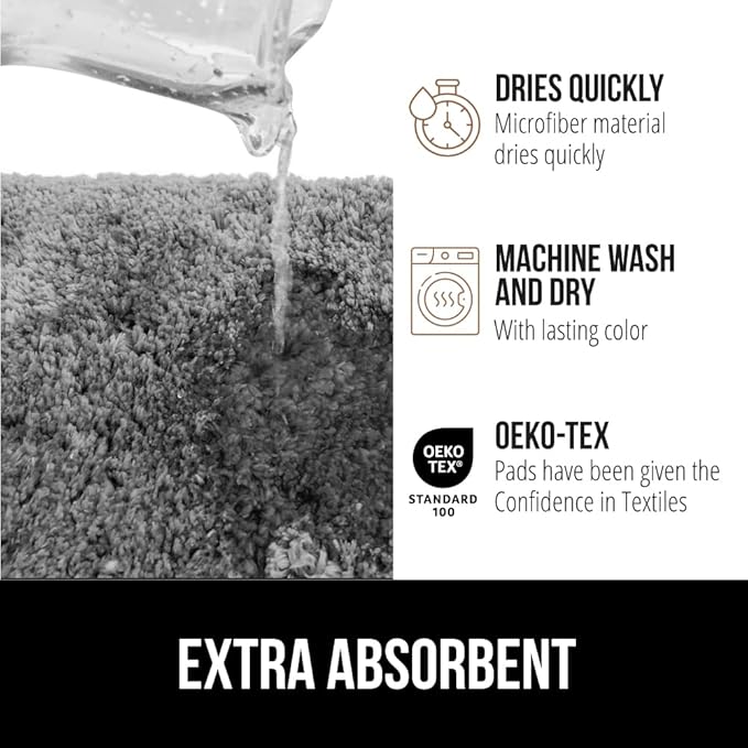 GORILLA GRIP Bathroom Rugs, Ultra Soft Absorbent Mat, Thick Plush Bath Rug, Machine Washable, Microfiber Quick Dry, Mats for Shower, Bathtub and Floor, Home Decor Accessories, 24x17, Gray