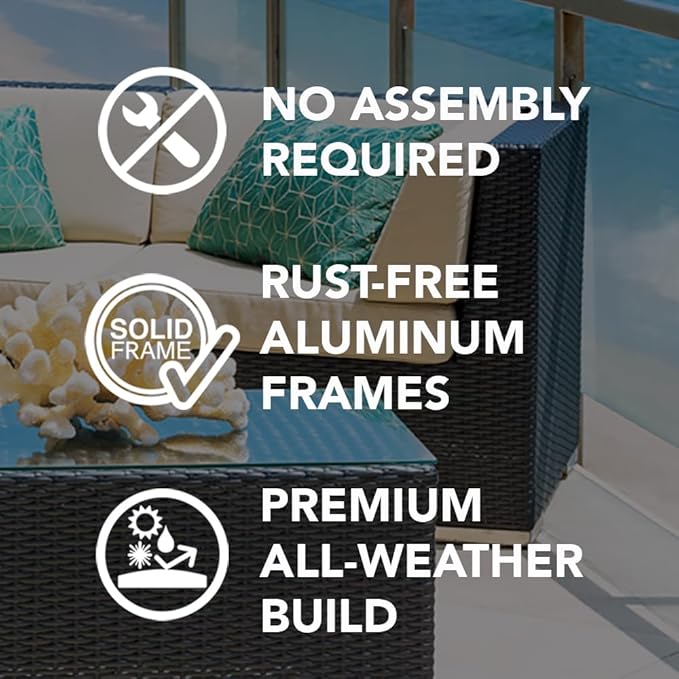 Outdoor Patio Furniture with 6-inch Thick Rainshield Cushions, No-Assembly 7-Piece All-Weather Wicker Sectional Set (Sunbrella Coal)