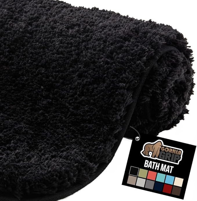 GORILLA GRIP Bathroom Rugs, Ultra Soft Absorbent Mat, Thick Plush Bath Rug, Machine Washable, Microfiber Quick Dry, Mats for Shower, Bathtub and Floor, Home Decor Accessories, 24x17, Black