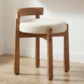 HNY Modern Linen Ottoman- Low-Back Makeup Seat & Lounge Footrest with Solid Wood Frame, Casual Style for Bedroom Dressing Area, Beige