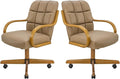 Chromcraft Douglas Set of 2 Classic Caster Swivel Tilt Dining Chairs Swivel Tilt Dining Chairs, Kitchen Chairs (Taupe-Chestnut)