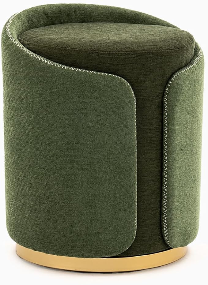 Swivel Vanity Stool with Gold Base Comfy Vanity Chair Modern Round Stool for Makeup Vanity Ottoman Foot Rest for Bedroom livingroom (Green)