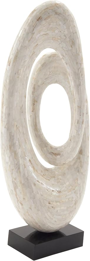 Deco 79 Mother of Pearl Shell Abstract Decorative Sculpture Swirl Home Decor Statue with Black Base, Accent Figurine 12" x 5" x 30", White
