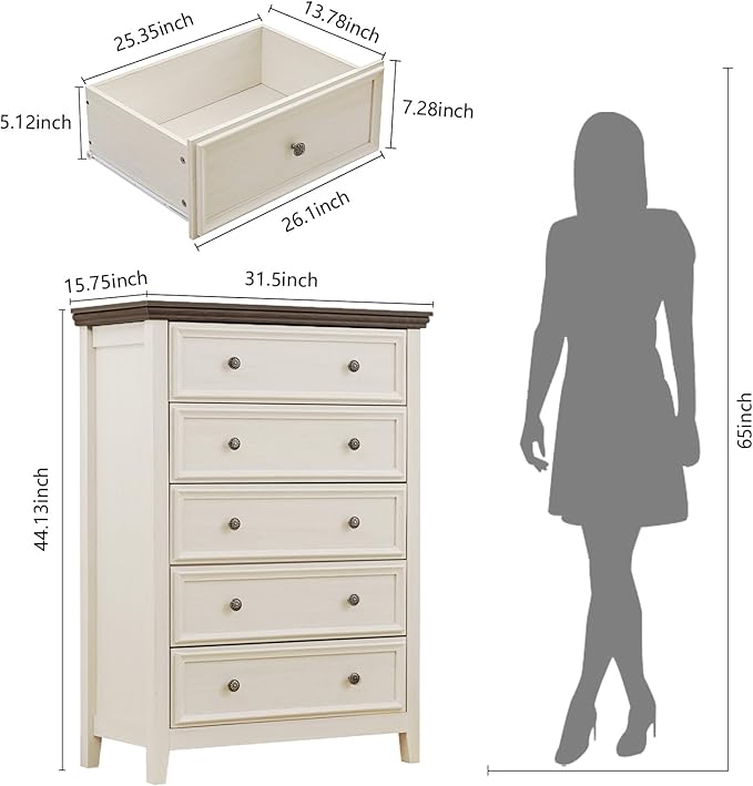 Tall Dresser for Bedroom 5 Drawers Dresser,5 Chest of Drawers Storage Cabinet for Living Room,Filing Cabinet for Home Office