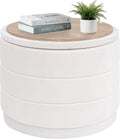 PINPLUS Large Round Velvet Storage Ottoman, White Upholstered Footstool with Hidden Storage, Sturdy Coffee Table Ottoman for Living Room & Bedroom