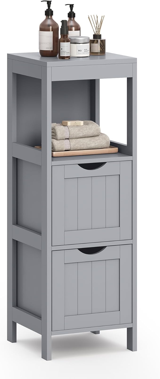 VASAGLE Storage Cabinet, Storage Organizer Rack Stand for Bathroom, Living Room, Bedroom, Multifunctional Corner Unit, 2 Drawers, 35 Inches in Height, Dove Gray UBBC042G02
