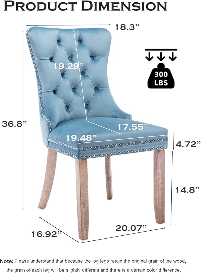 Velvet Upholstered Dining Chairs Set of 6, Modern Style Kitchen Side Chairs with Nailhead Trim and Wood Legs,Metal Pulling Ring for Dining Room Living Room(Sky Blue,Set of 6)