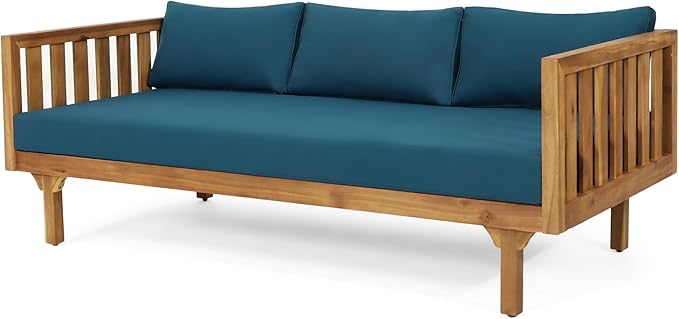 Christopher Knight Home Claremont Outdoor 3 Seater Daybed with Cushions - Acacia Wood - Teak/Dark Teal
