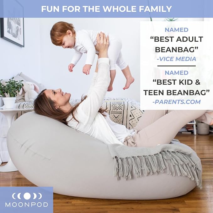 The Moon Pod Bean Bag Chair - Large, Modern Beanbag for Adults, Kids and Teens. Washable Stretch Cover Filled with Thousands of High Density Micro-Beads (Light Blue).