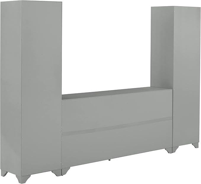 Crosley Furniture Tara 3-Piece Modern Farmhouse Sideboard Buffet Cabinet and Bookcase Set with Storage, Distressed Gray
