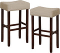COSTWAY Counter Height Bar Stools Set of 2, 29.5-inch Backless Saddle Stools with Nailhead Trim, Footrest, Max Load 330 Lbs, Upholstered Barstools for Kitchen Island Pub, Beige