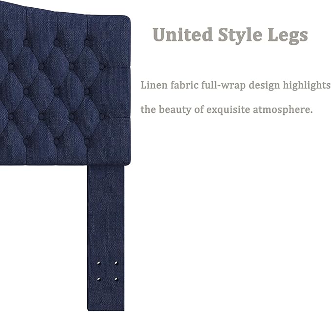King Headboard Only, Upholstered Headboard for Adjustable Bed Linen Tufted Cal King Size Wall Mounted Head Board with Solid Wood Legs Head Board, Navy Blue