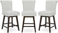 CHITA 26 Inch Counter Height Swivel Bar Stools Set of 3, FSC Certified Modern Upholstered Faux Leather Swivel Barstool Chair with Back, White
